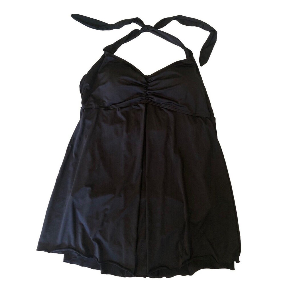 Glow & Grow Maternity Swimsuit Black Halter Tie Removable Cups W/Skirt Sz OX EUC